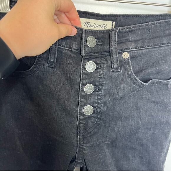 Madewell 9” High Rise Exposed Button Fly Skinny Black Raw Hem Jeans Size 24 - Picture 2 of 10